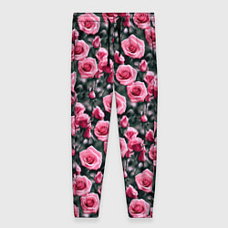 Женские брюки Кусты розовых роз на сером фоне