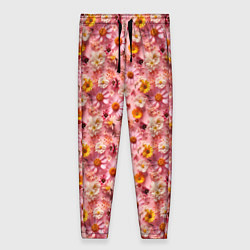 Женские брюки Желтые белые и розовые цветы