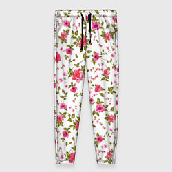 Женские брюки Розовые цветы на белом фоне