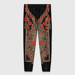 Женские брюки Растительный цветочный орнамент - красные розы на