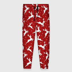 Женские брюки Красный паттерн с новогодними оленями