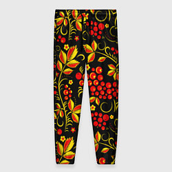 Женские брюки Хохломская роспись золотистые листья чёрном фоне