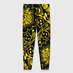 Брюки женские Хохломская роспись золотые цветы на чёроном фоне, цвет: 3D-принт