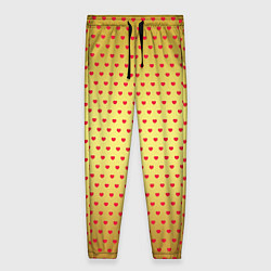Брюки женские Красные сердечки на золотом фоне, цвет: 3D-принт