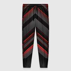 Женские брюки Красные яркие неоновые полосы на черной абстракции