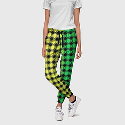 Брюки женские Зелёные восьмиугольники и чёрные ромбы, цвет: 3D-принт — фото 2
