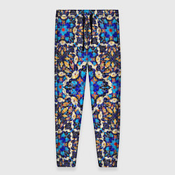 Женские брюки Мозаичный цветочный узор на черном фоне