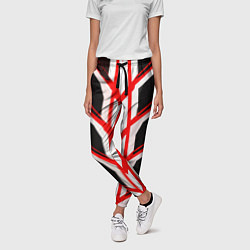 Брюки женские Красные полосы на чёрно-белом фоне, цвет: 3D-принт — фото 2