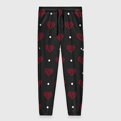 Женские брюки Красные сердечки и белые точки на черном
