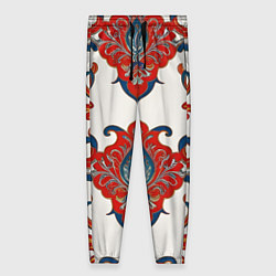 Женские брюки Узор красно-синий на белом фоне
