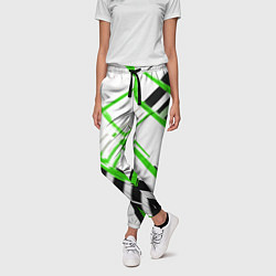 Брюки женские Зелёно-чёрные полосы на белом фоне, цвет: 3D-принт — фото 2
