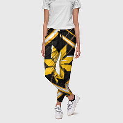 Брюки женские Жёлто-белая звезда и полосы на чёрном фоне, цвет: 3D-принт — фото 2