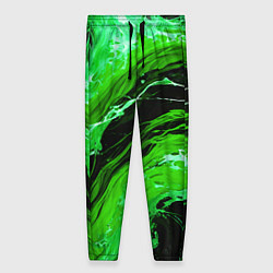 Брюки женские Зелёные брызги на чёрном фоне, цвет: 3D-принт