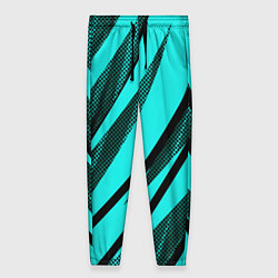 Женские брюки Неоновый голубой с чёрным абстракция с полосами