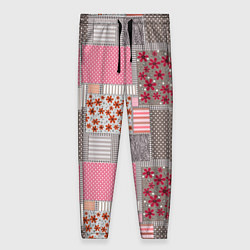 Брюки женские Розово-серые разноцветные лоскуты, цвет: 3D-принт