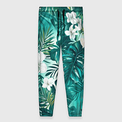Брюки женские Цветы и пальмовые листья - тропический паттерн, цвет: 3D-принт