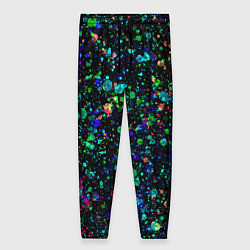 Брюки женские Чёрный с брызгами сине-зелёными абстракция, цвет: 3D-принт