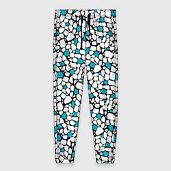 Женские брюки Мелкий синий белый мозаичный узор на черном