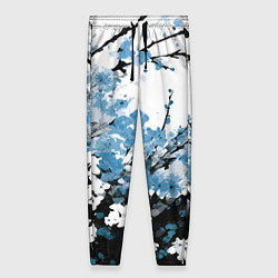 Брюки женские Абстракция чёрное дерево с синими цветами, цвет: 3D-принт