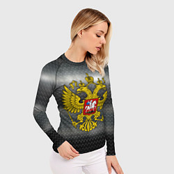 Рашгард женский Герб России на металлическом фоне, цвет: 3D-принт — фото 2