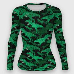 Рашгард женский Зелёные тираннозавры - камуфляж, цвет: 3D-принт