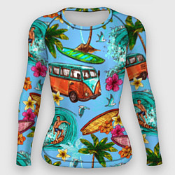 Рашгард женский Пальмы, волны, серфинг, цвет: 3D-принт