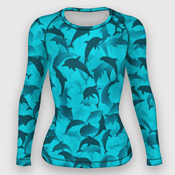 Женский рашгард Синий камуфляж с дельфинами