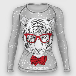 Рашгард женский Белый тигр с красным бантом, цвет: 3D-принт