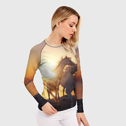 Рашгард женский Лошади на закате, цвет: 3D-принт — фото 2