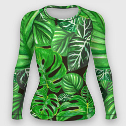 Рашгард женский Тропические листья на темном фоне, цвет: 3D-принт