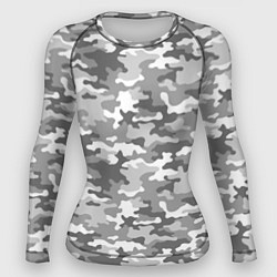 Рашгард женский Серый Военный Камуфляж, цвет: 3D-принт
