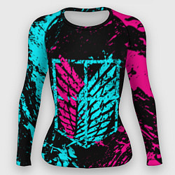 Рашгард женский НЕОНОВЫЙ АТАКА ТИТАНОВ БРЫЗГИ КРАСОК, цвет: 3D-принт