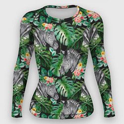 Рашгард женский Зебра и листья, цвет: 3D-принт