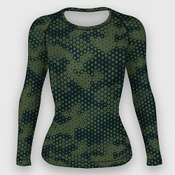 Рашгард женский Абстрактный геометрический зеленый камуфляж, цвет: 3D-принт