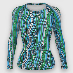 Рашгард женский Разноцветная абстракция в стиле дудл Волны, линии,, цвет: 3D-принт
