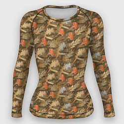 Рашгард женский Гвоздики, золотой лавр, ленточки, цвет: 3D-принт