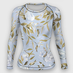 Рашгард женский Цветы Золотые Листья, цвет: 3D-принт