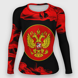 Рашгард женский RUSSIA - ГЕРБ - Пламя, цвет: 3D-принт
