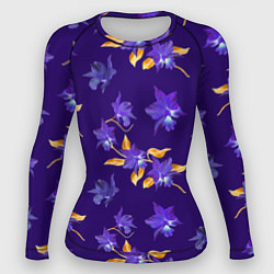 Рашгард женский Цветы Фиолетовые Ирисы На Синем Фоне, цвет: 3D-принт