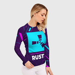 Рашгард женский Символ Rust в неоновых цветах на темном фоне, цвет: 3D-принт — фото 2