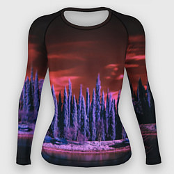 Рашгард женский Абстрактный фиолетовый лес и тёмная река, цвет: 3D-принт