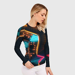 Рашгард женский Неоновые огни на геометрических поверхностях, цвет: 3D-принт — фото 2