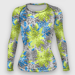 Рашгард женский Цветочный узор Голубой и Лайм, цвет: 3D-принт