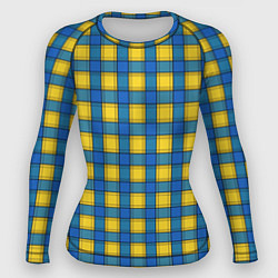 Рашгард женский Желтый с синим клетчатый модный узор, цвет: 3D-принт
