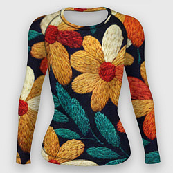 Рашгард женский Цветы в стиле вышивки, цвет: 3D-принт