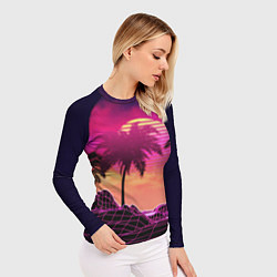 Рашгард женский Пальмы и пляж в розовом закате ретро дизайн, цвет: 3D-принт — фото 2