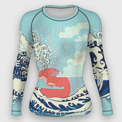 Рашгард женский Морской пейзаж с большими волнами на закате, цвет: 3D-принт