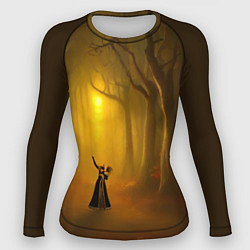 Женский рашгард Ведьма в черном платье в заколдованном лесу с тыкв