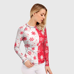 Рашгард женский Снежинки красно-белые, цвет: 3D-принт — фото 2