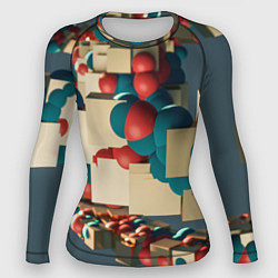 Рашгард женский Абстрактное совмещение кубиков и шаров, цвет: 3D-принт